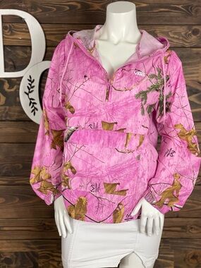 Vans Realtree Pink Camo Hooded Pullover Rain Jacket Windbreaker Fano Anorak S